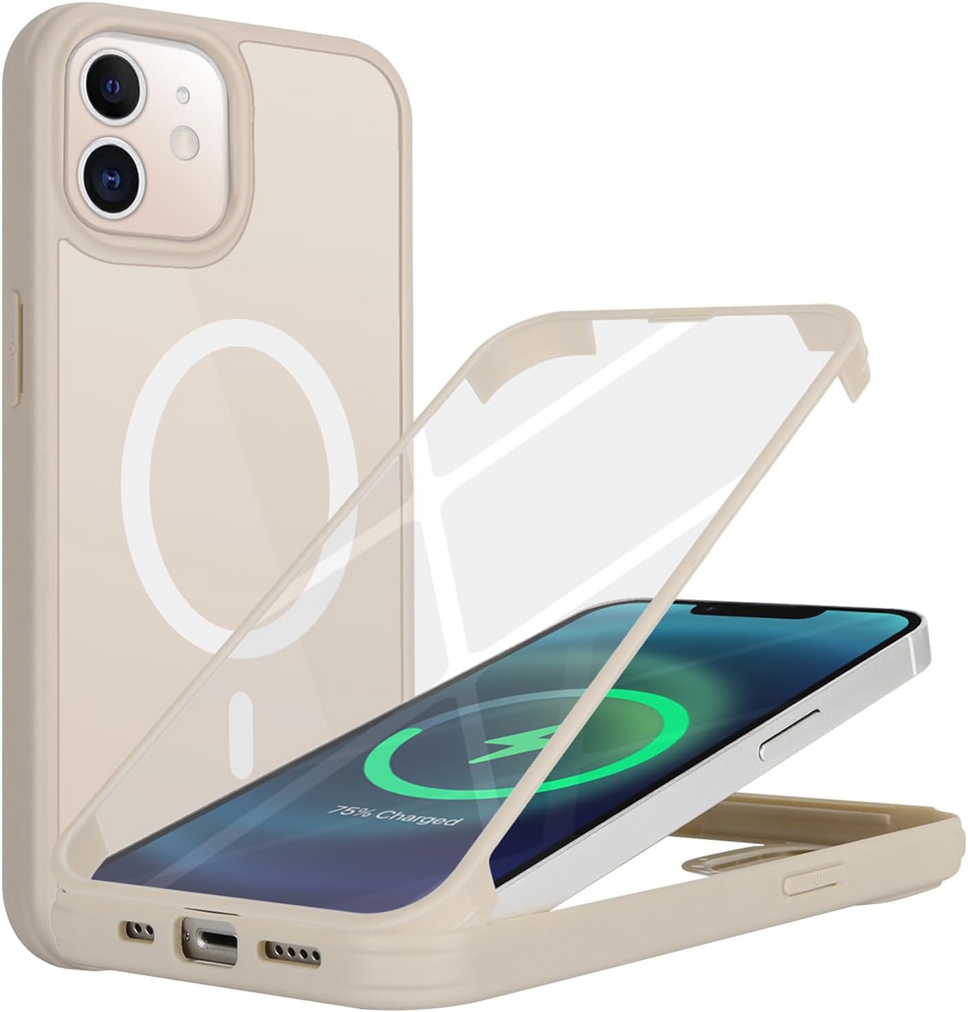 for iPhone 12 Case with Screen Protector, Compatible with Magsafe, Phone Case for iPhone 12 Pro Case Built in Screen Protector, Slim Protective-Beige