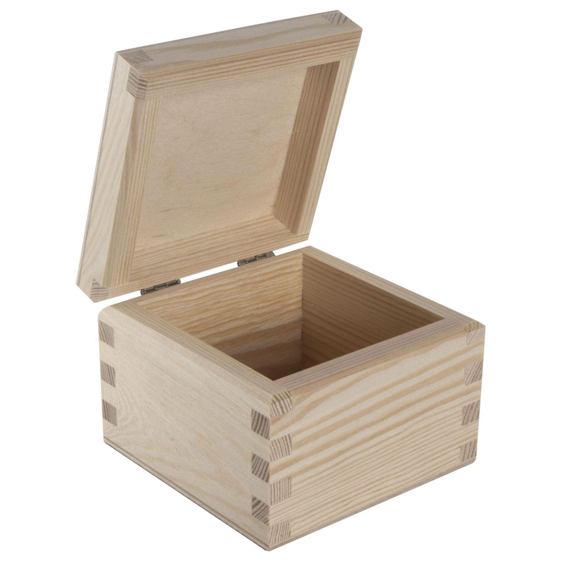 Woodeedoo Small Square Wooden Keepsake Box With Hinged Lid – 10 X 10 X 7.5 Cm – Unpainted Pine Cube Storage Case For Trinkets Crafts Gifts Personalised Decoration Memory Box Diy Decoupage Project
