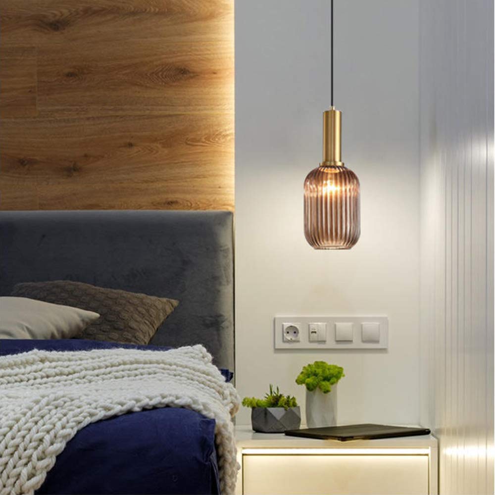 I-xun Pendant Light Fixtures Modern Pendant Lighting for Kitchen Island Farmhouse Striped Glass Pendant Light Shade (5.12'', Amber)