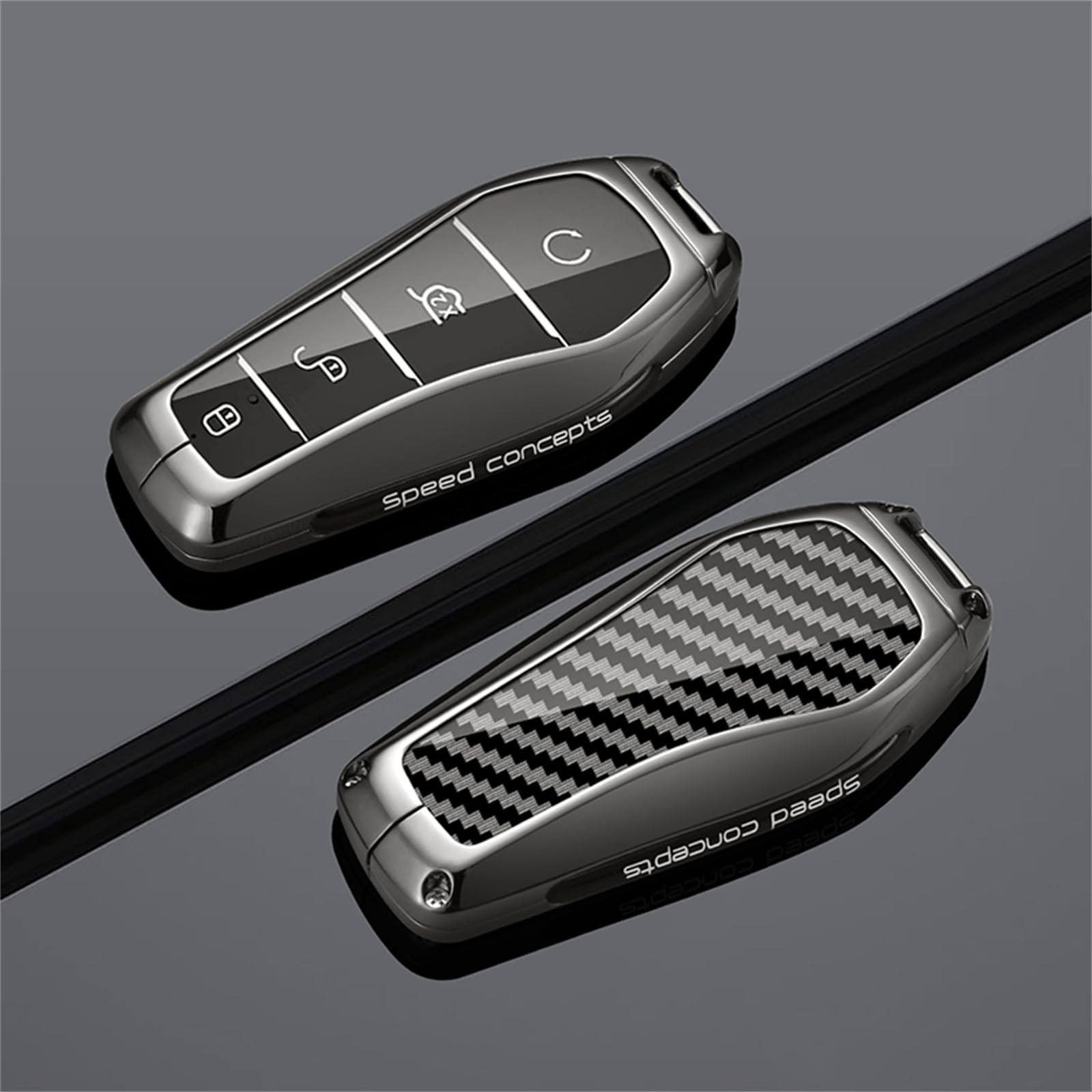 Rondrive Metal Key fob Cover fit for BYD Sealion 7 6 ATTO 1 2 3 Shark 6 Dolphin Surf Seagull Seal U DM-i SUV Carbon Pattern Car key case holder shell key chain Keyring Accessories 4 buttons Black 4 — view 6