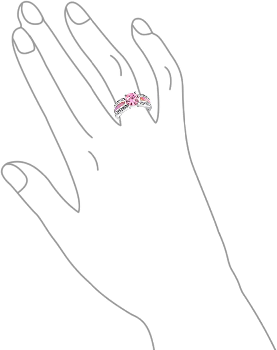 Bling Jewelry Customizable Pink AAA CZ Round Brilliant Cut Solitaire Engagement Ring for Women with .925 Sterling Silver and Created Opal Inlay Wide Band Personalize Unique