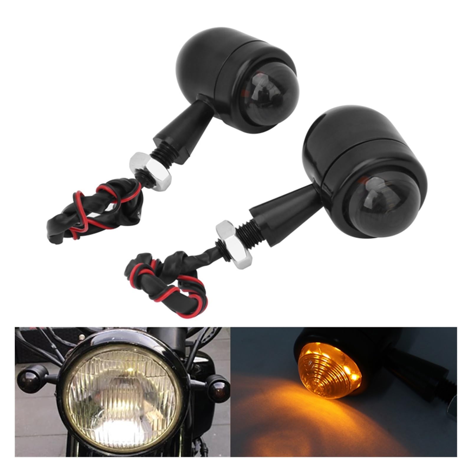 Indicateurs De Virage De Moto Moto Universelle 12V Noir Clignotant Indicateur Lumière Ambre Accessoires