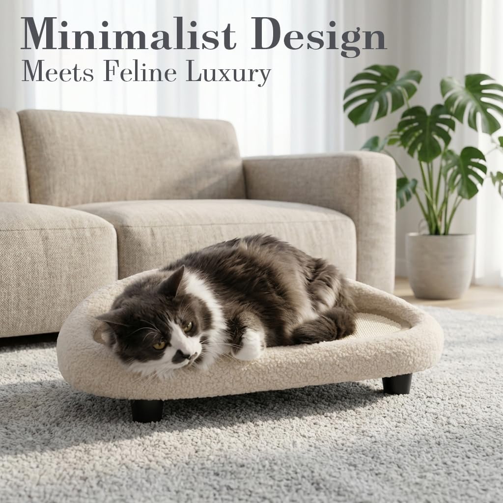 Cat Sisal Scratcher Bed with Refill Pad, Horizontal Scratching Sofa, Sisal Couch for Indoor Cats, Off-White Color