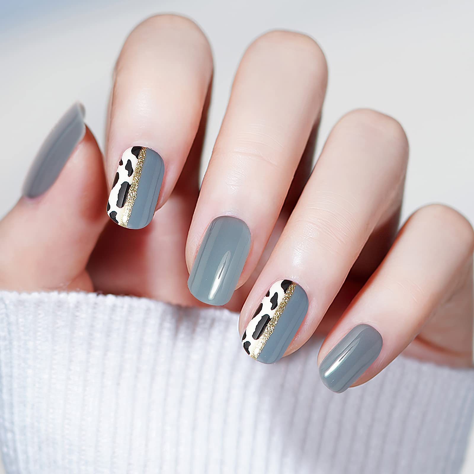 Amazon.com: Press on Nails Short Square False Nails, Grey and Cow Pattern  Acrylic Fake Nails Manicure, Nail Art Kit with Jelly Adhesive Tabs, Prep  Pad, Cuticle Stick, and 30pcs Fake Nails :
