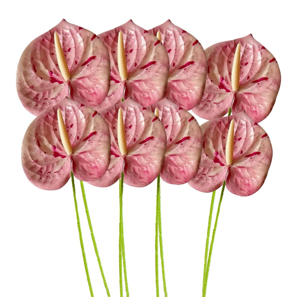 8 Pcs 24inch Artificial Anthurium Lily Flowers Permanent Fake Flower for Home Table Centerpieces Arrangement Bouquet and Green Leaf for Bridal Wedding Festival Party (Spot Pink)