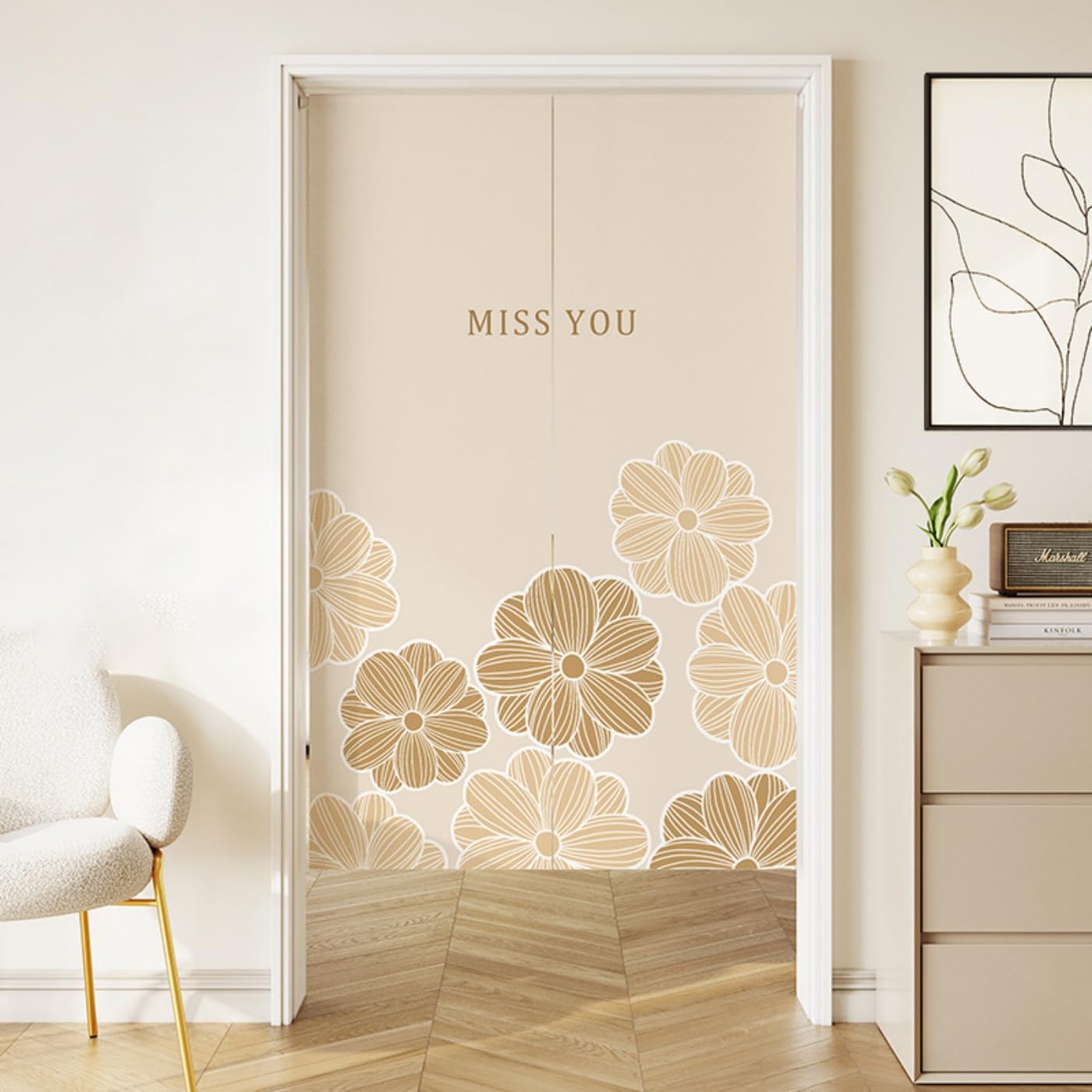 Guest Ruyunlai Japanese Noren Doorway Curtain, Ml3 Yellow Flower, 90x150cm