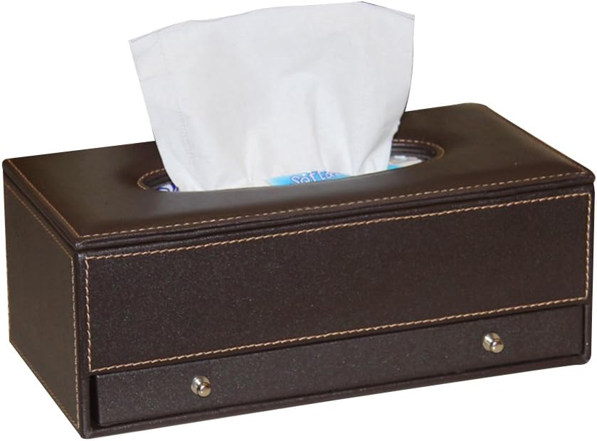 PU Leather Tissue Box Holder For House&Car with drower (brown)