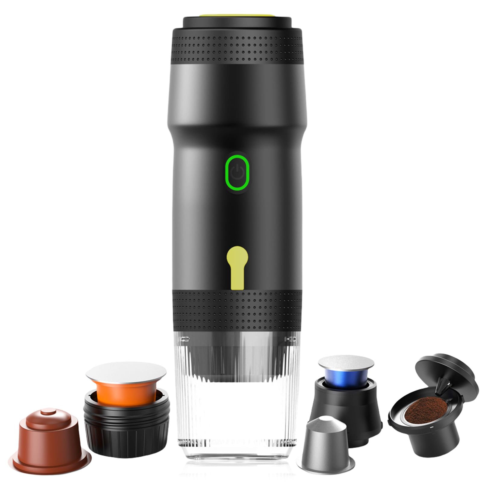 Espresso portatile, 3-in-1 Mini caffettiera con batteria, Caffettiera da campeggio per macinato caffè NS-capsule, Caffettiera da viaggio per campeggio auto da viaggio, Riscaldamento automatico rapido