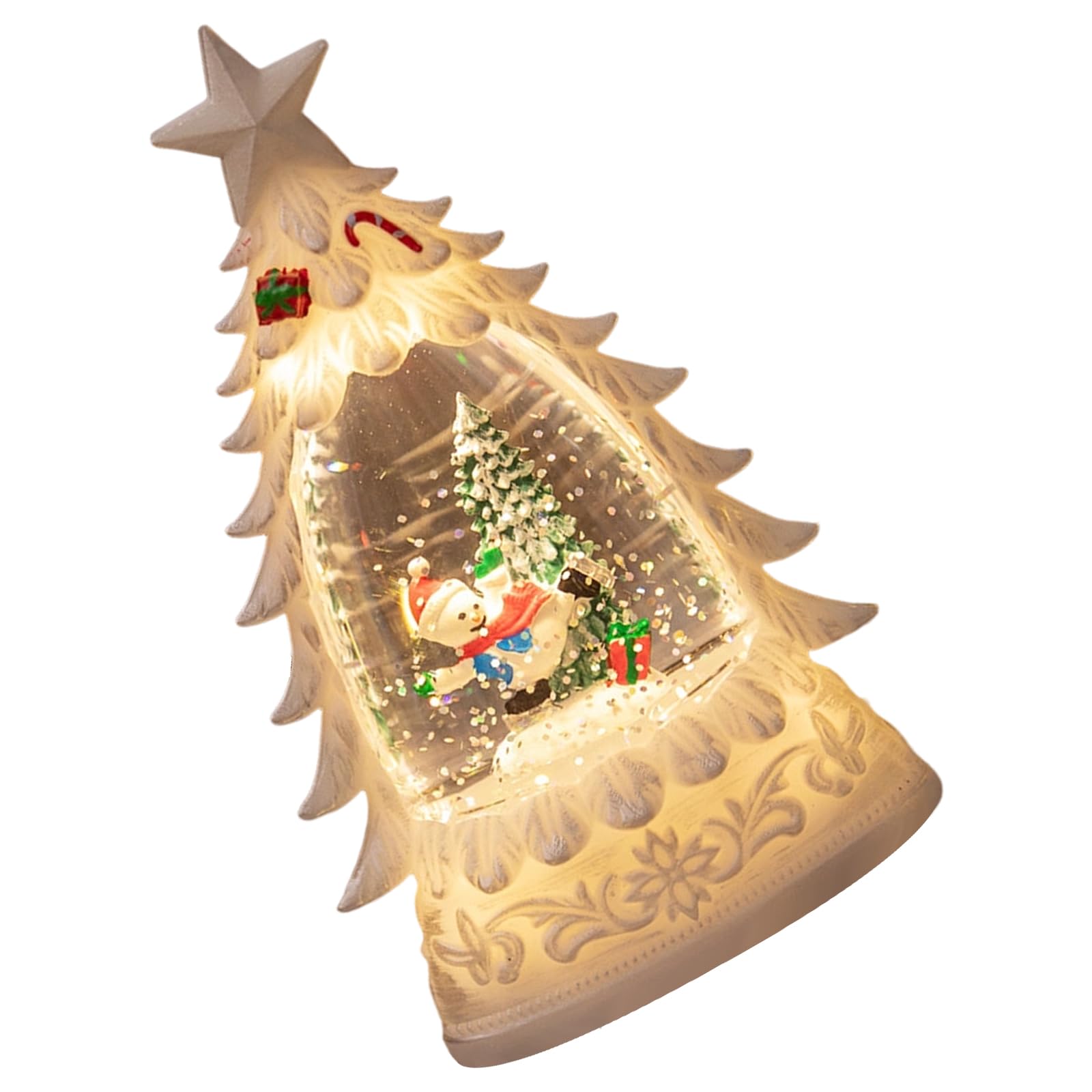 Jazuaiao White Led Snow Nightlight With Swirling Snowflakes & Warm Glow, Perfect Holiday Decoration For Home Led Christmas Tree Snow Globes Nightlights