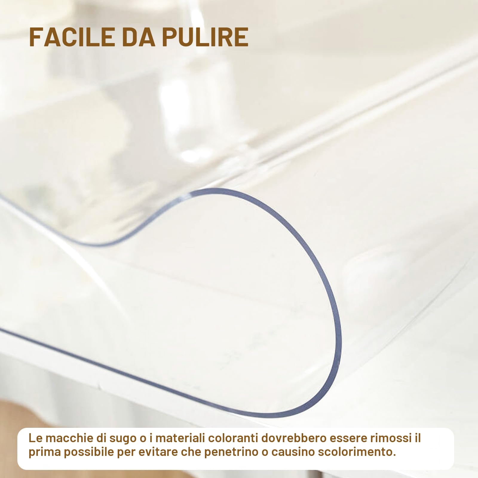 Royhom Copritavolo Trasparente 100 x 190 cm, 1.5 mm Spessore Pellicola Trasparente per Tavolo, Proteggi Tavolo Impermeabile, Tovaglia Plastificata Rettangolare per Scrivania, Tavolino