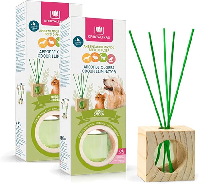 CRISTALINAS Pet Odour Eliminating Reed Diffuser, Air Freshener, 30ml / 4 Weeks, 0% Alcohol, Garden, Pack of 2
