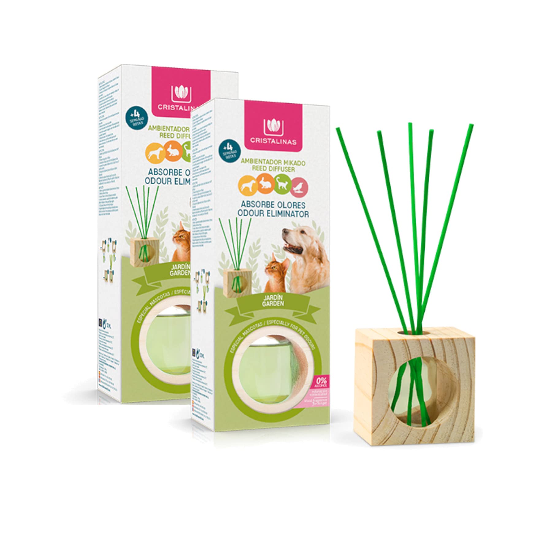 CRISTALINASPet Odour Eliminating Reed Diffusers Garden Scent - 30ml Air Fresheners for Home - Lasts upto 4 weeks - Reed Diffusers for Home - Pack of 2