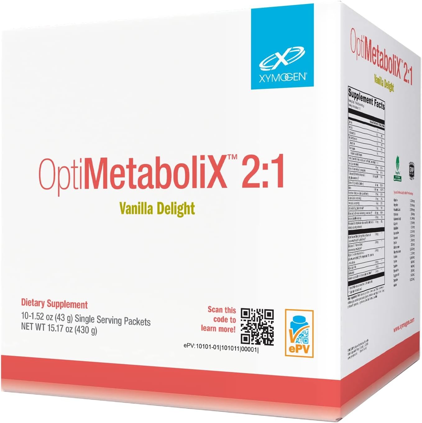 XYMOGEN OptiMetaboliX 2:1 - Plant-Based Protein & Polyphenol Powder for Metabolic Support - Cinnamon & Brown Seaweed Extracts - Vanilla Delight Flavor - 10 Servings
