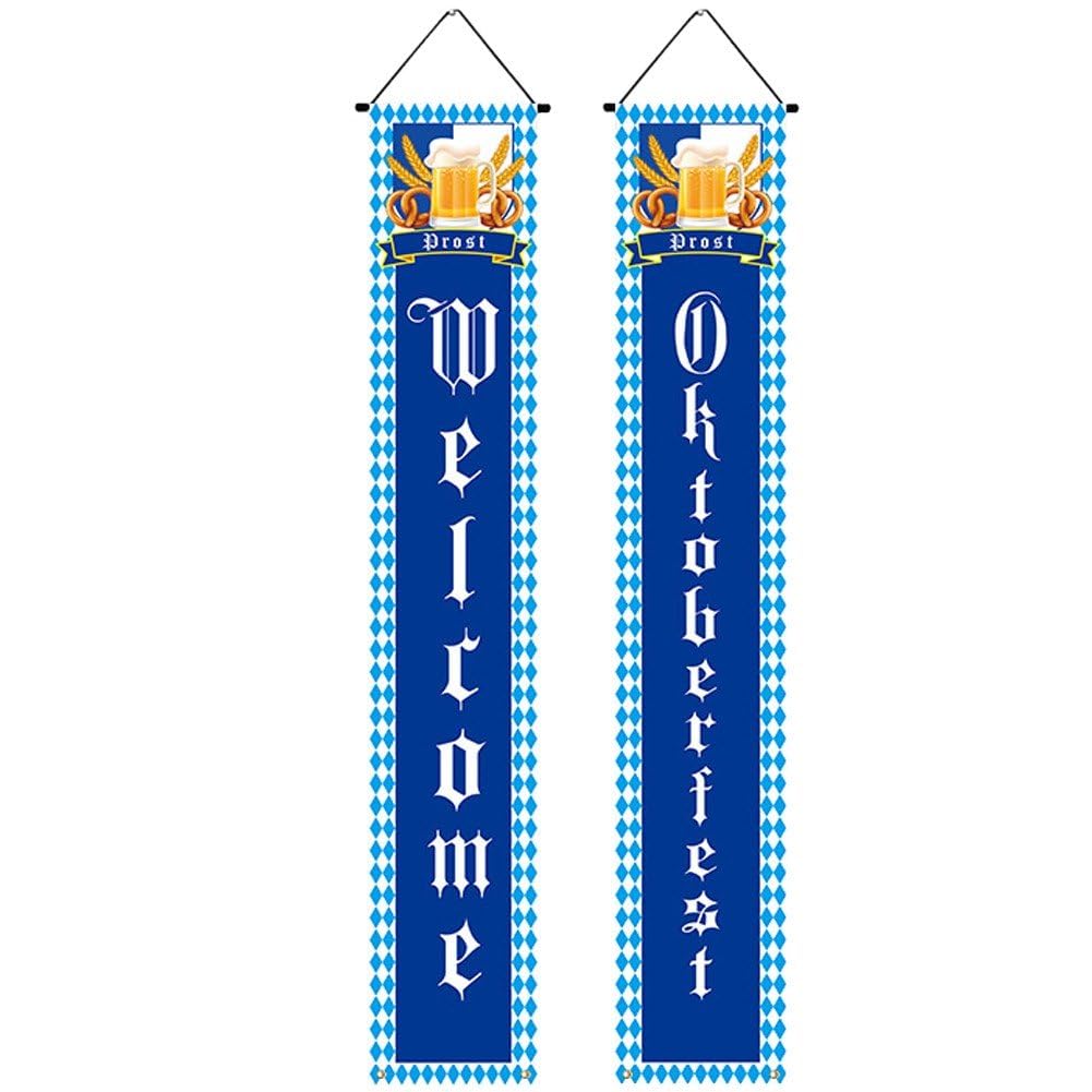 Casiler Bavarian Flag Oktoberfest Welcome Porch Sign, Front Door Banner Decoration for German Beer Festival Party Layout
