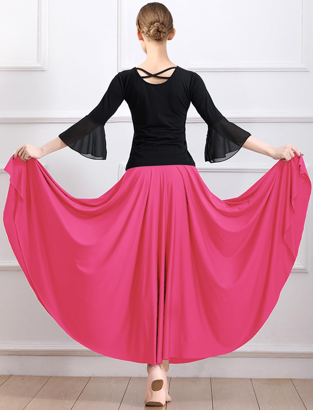 Damen Ballsaal Tanzrock Swing Hohe Taille Langer Rock Modern Walzer Flamenco-Tanz Kostüme