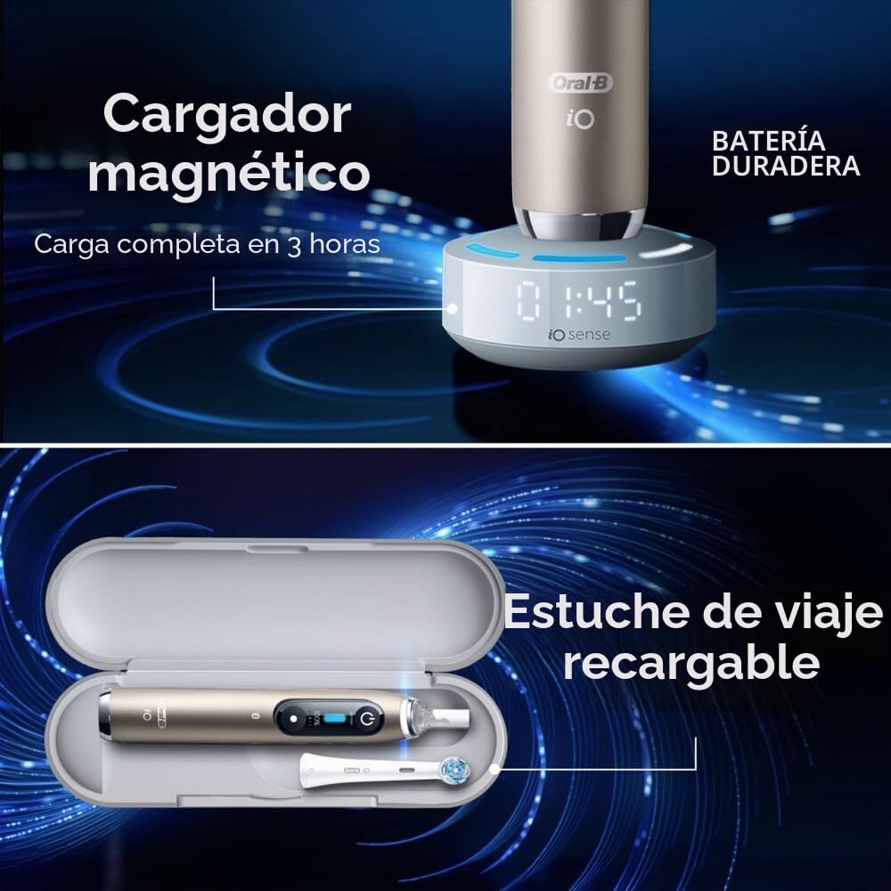 Oral-B iO Series 10 - Cepillo de dientes eléctrico (incluye 1 cabezal, estación de carga rápida iO Sense, estuche de viaje, estuche de cabezal, Eclipse Gold | Incluye 1 cepillo de carga, estuche de viaje, iOSense, cepillo eléctrico con 7 modos de cepillad