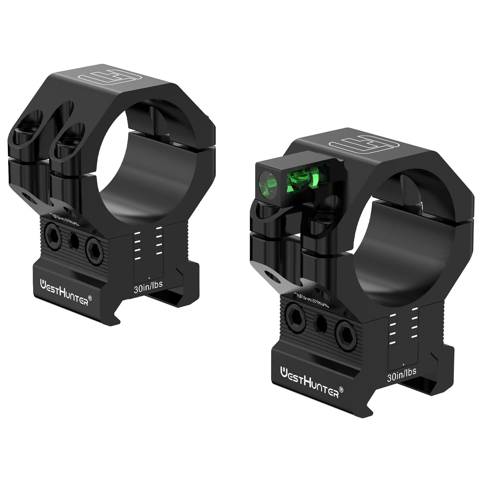 WestHunter Optics Montages de lunette de visée de précision pour Picatinny avec plage de réglage de 120 MOA, montage réglable en hauteur pour tube central de 1", 30 mm/34 mm, niveau à bulle inclus