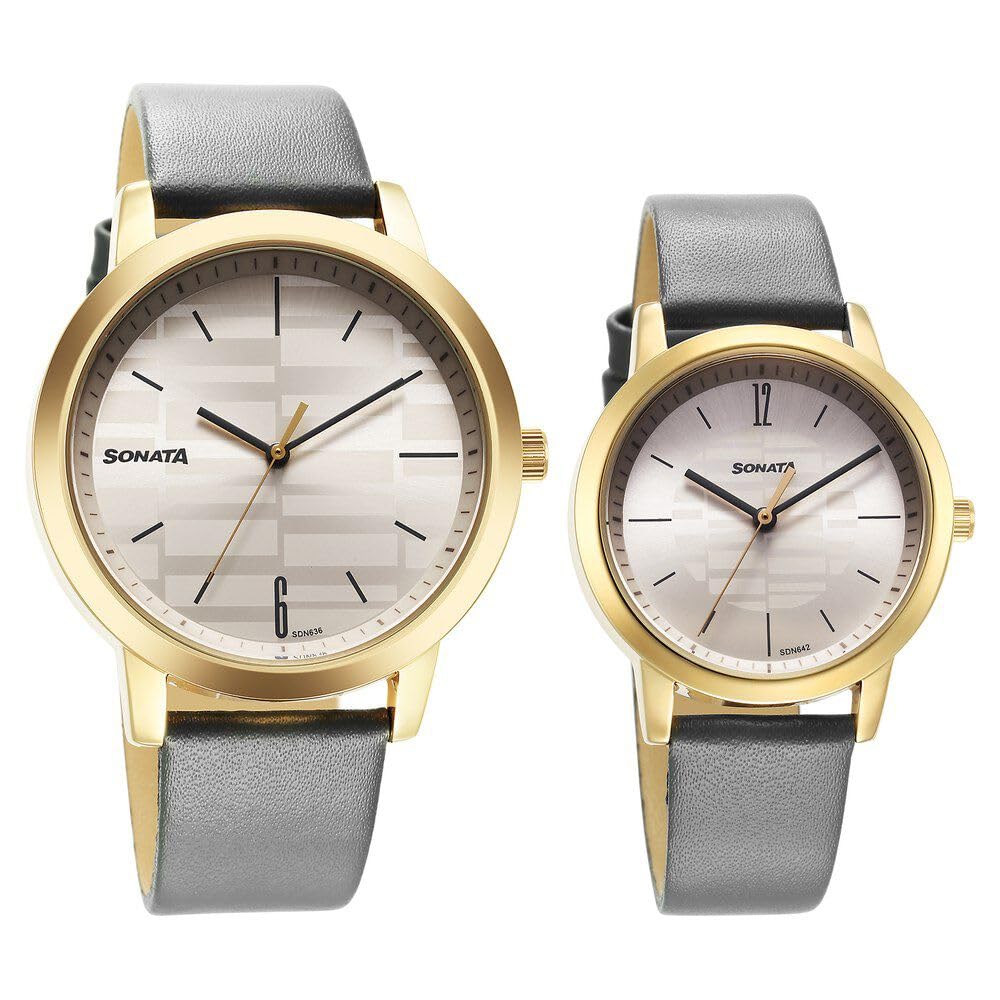 Sonata Alloy Pairs Quartz Analog Silver Leather Strap for Couple-7712887047YL01P (B0CSPKPRRL) Amazon Price History, Amazon Price Tracker