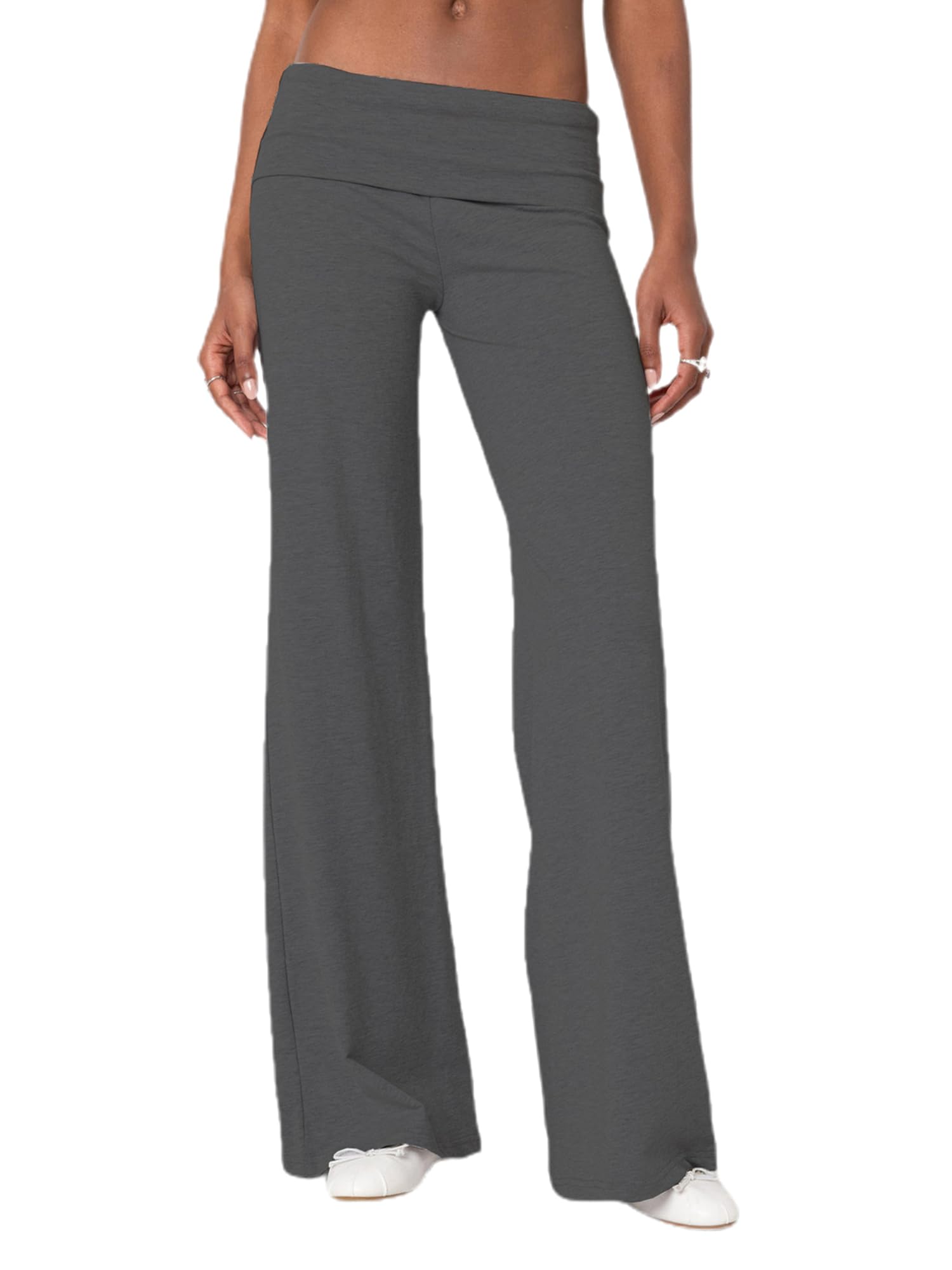 Svuitmsl Women Fold Over Waistband Yoga Pants Low Rise Bootcut Stretchy Flare Pants Y2k Slim Fit Leggings Bell Bottoms (D-Dark Grey, S)