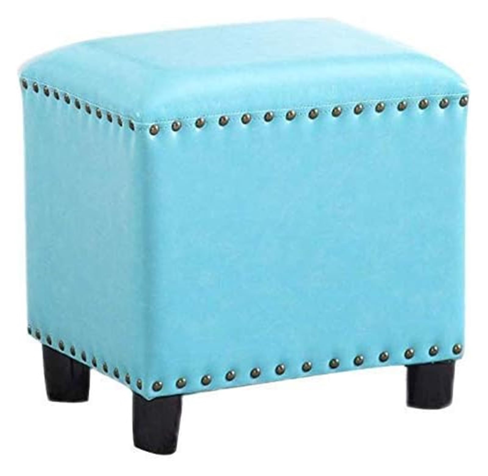 Repose-pieds ottoman en cuir bleu 35x25 cm avec structure en bois massif