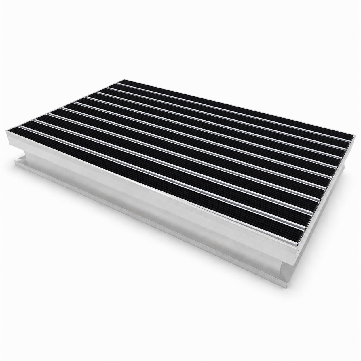 Aluminium-Fußmatte mit Ablaufwanne – 100x50 cm, 22 mm Profilhöhe & 80 mm Gesamteinbautiefe, Rutschhemmende Gummieinsätze, Schwarz, Rechteckig