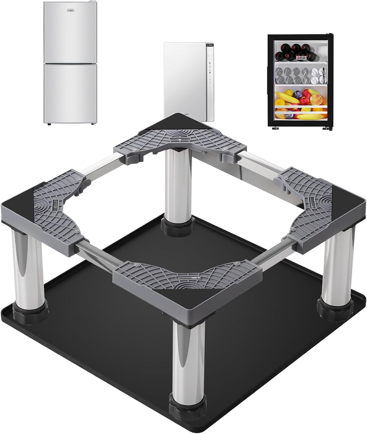 Mini Fridge Stand with Silicone Mat, Adjustable Refrigerator Stand with 4 Stainless Steel Feet (9"-10.2" High), Suitable for Small Refrigerators, Portable Compact Washer or Dryer