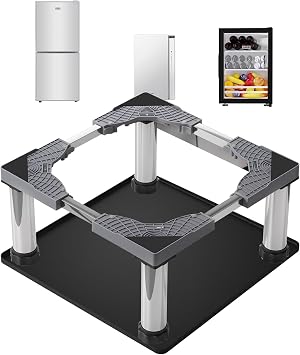 Mini Fridge Stand with Silicone Mat, Adjustable Refrigerator Stand with 4 Stainless Steel Feet 9"-10.2" High, Suitable for Small Refrigerators, Portable Compact Washer or Dryer