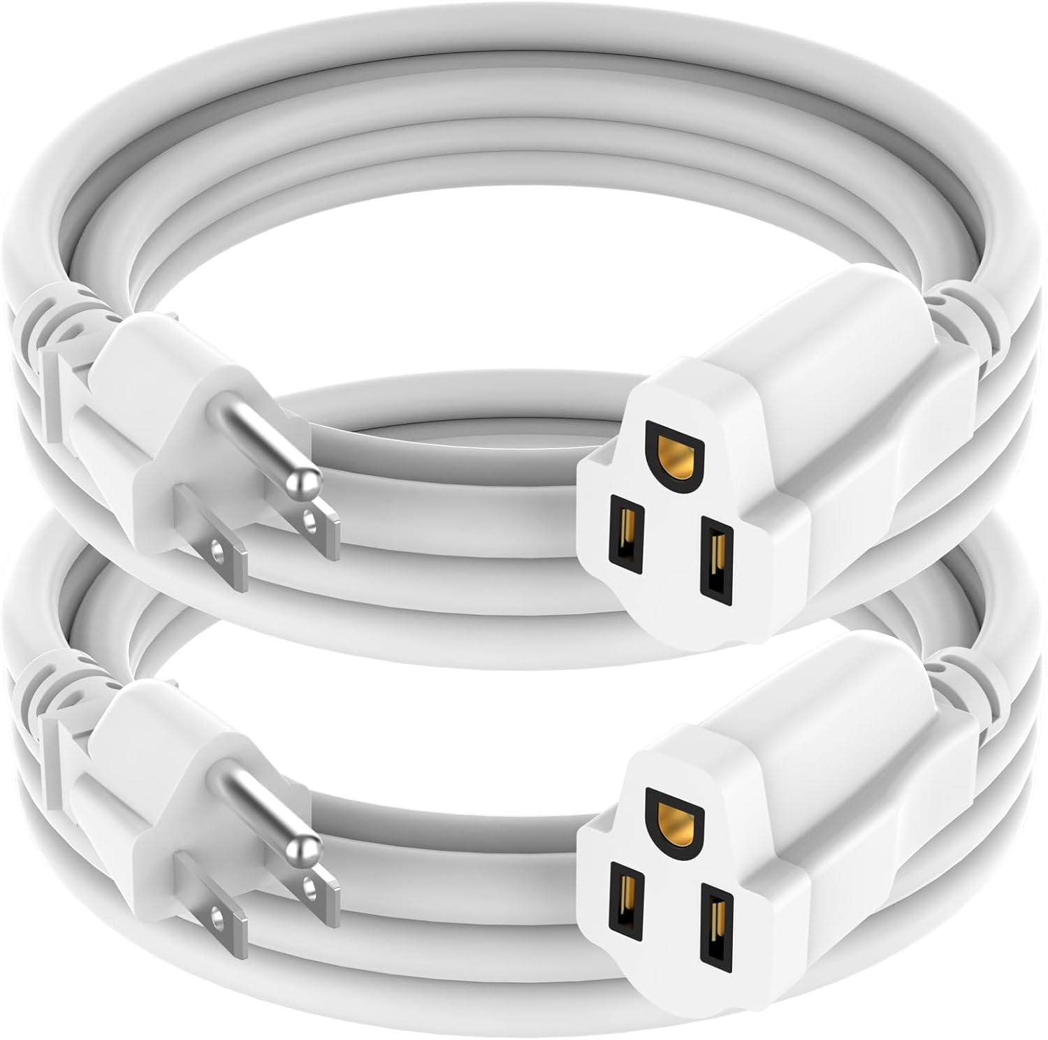 2 Pack Power Extension Cord 0.5FT/6Inch, Short 3 Prong Electric Extension Cable Outlet Saver, Single Outlet, Heavy Duty, Waterproof, Flexible, 16 AWG, 13A 125V, Outdoor & Indoor Extender Wires(White)