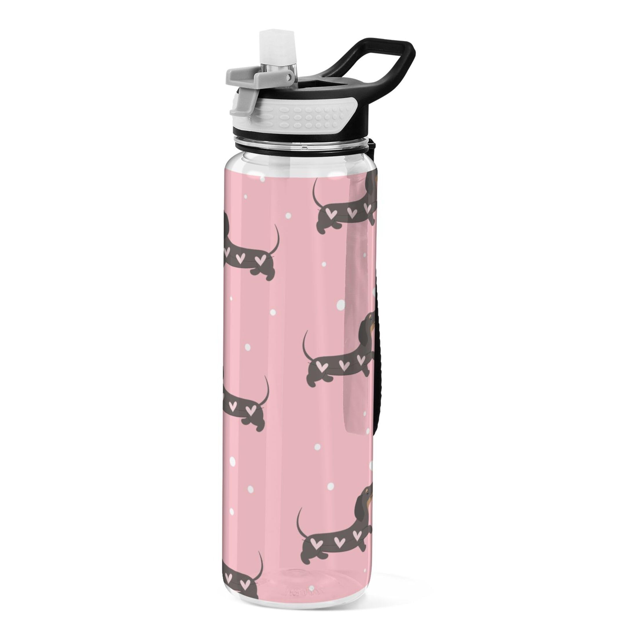 Sevdomey Dachshund Dogs Water Bottle with Straw Lid Clear Leakproof Gym Water Bottles for Outdoor Sport Drinking Fitness Workout Travel, 32 oz