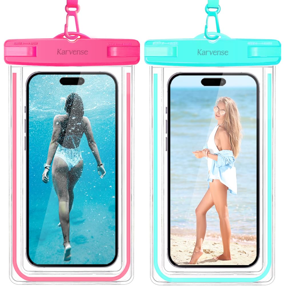 Waterproof Phone Bag, Karvense Luminous Waterproof Phone Case/Pouch for iPhone 12 Pro Max 11 Pro Max XS Max XR SE 8 7 Plus, Samsung Galaxy S/A/Note, Moto, Up to 7.0", Dry Bag with The Lanyard -2 Pack