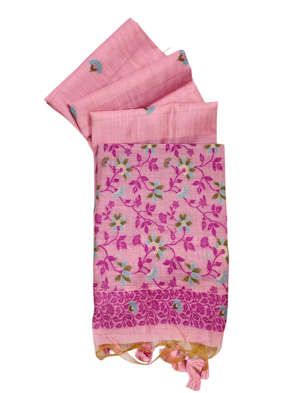 Women's Tussar Silk Chanderi Cotton Jamdani Saree Thread Woven Border Rich Pallu With Blouse Piece-image-21
