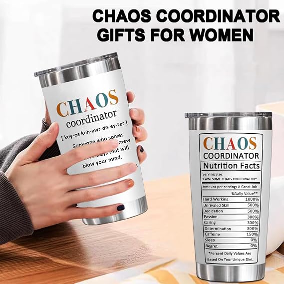 YXOTJHS Chaos Coordinator Gifts For Women, Chaos Coordinator Tumbler, 20 Oz | Chaos Coordinator Mug, Cup, Coffee Tumbler, Caos Coordinator Gift, Teacher Assistant Gifts, Boss Gifts For Women