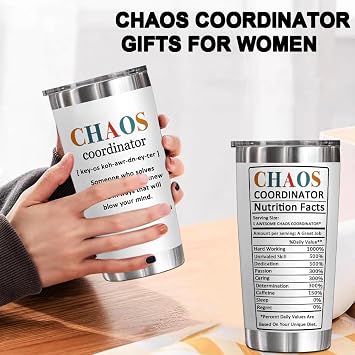 YXOTJHS Chaos Coordinator Gifts For Women, Chaos Coordinator Tumbler, 20 Oz | Chaos Coordinator Mug, Cup, Coffee Tumbler, Caos Coordinator Gift, Teacher Assistant Gifts, Boss Gifts For Women