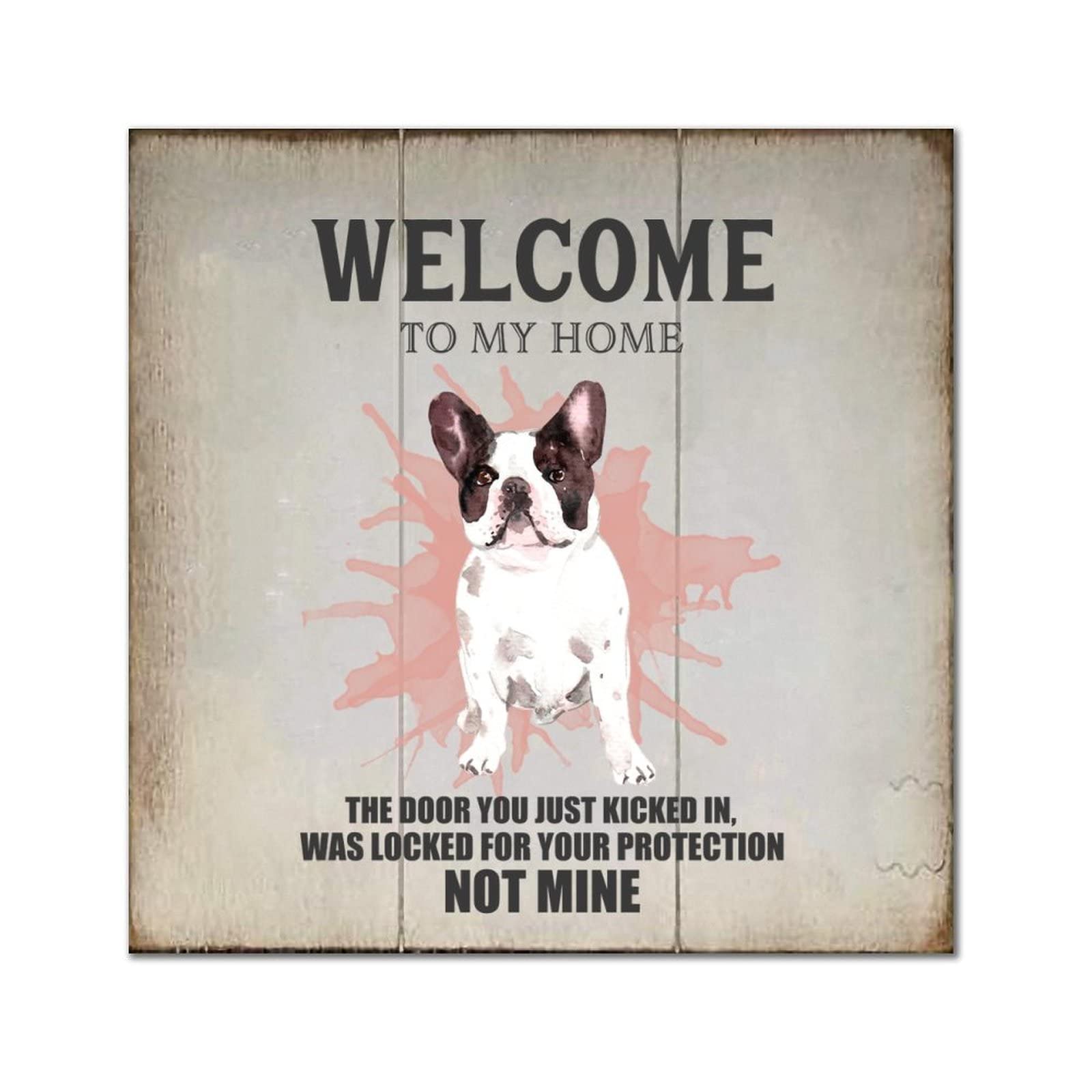 Plaque bois Welcome pour habiller un mur vide de salon ou chambre avec un chien