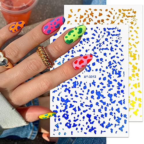 12 Sheets Leopard Print Nail Art Stickers 3D Self-Adhesive Laser Leopard Print Nail Decals Pink Black Leopard Design Nail Supplies Colorful Animal Nail Stickers For Women Girls Nail Art Decoration #TOP3
