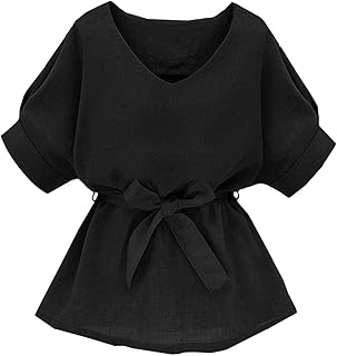 Milumia Blusa casual de trabajo de manga corta con cuello en V para mujer