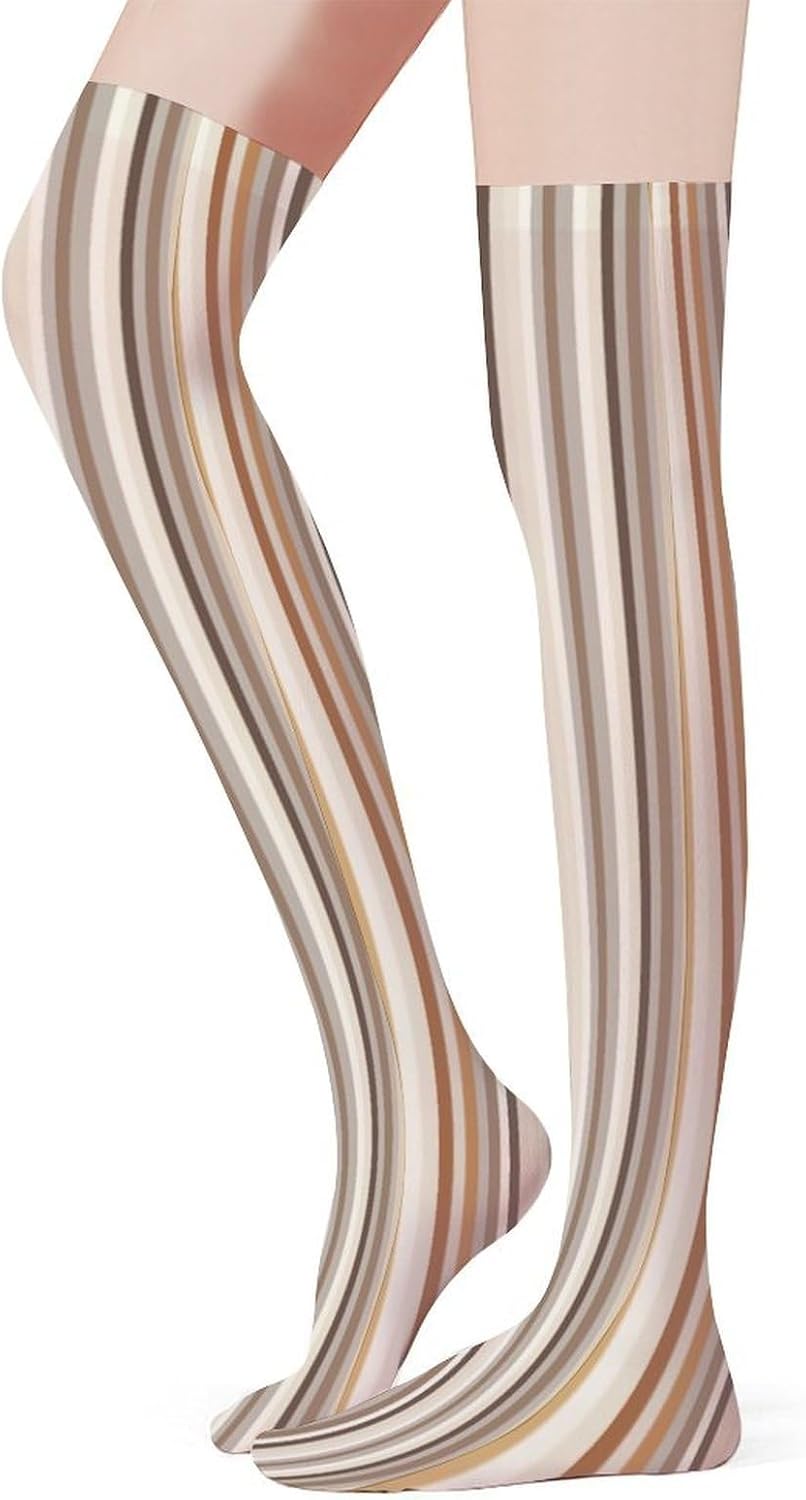 Brown And Gray Knee High Stockings for Women 23.6" Breathable Thigh High Stockings Over The Knee Socks