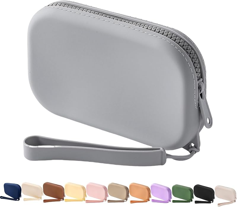 Necessaire de viagem WHHJM em silicone, cinza-escuro, com zíper