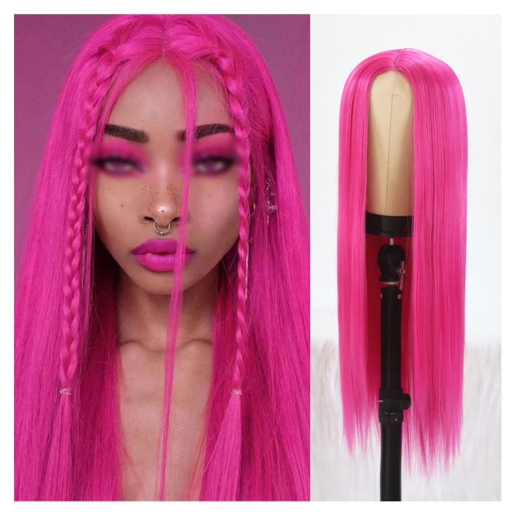 Perruque synthétique rose douce longue pour changer de style en soirée