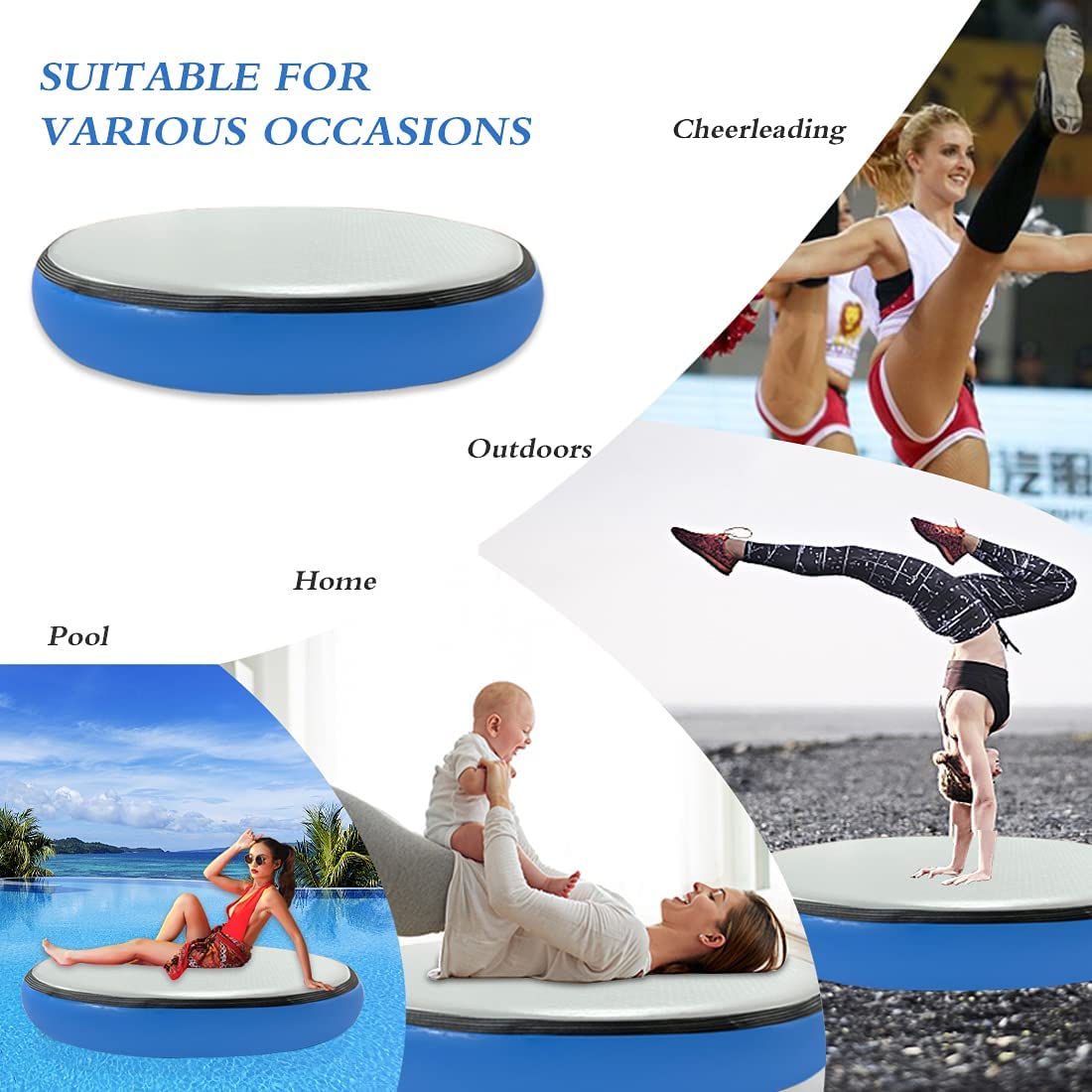 CZGBRO Tappetino da ginnastica Air Spot, tappetino gonfiabile con pompa elettrica, per yoga, cheerleader, casa e uso in acqua