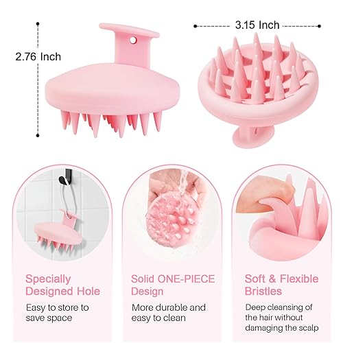 Miniatura 6 de Cepillo masajeador de silicona para el cuero cabelludo, cepillo para el cuero cabelludo con cerdas de silicona suaves para eliminar la caspa y el
