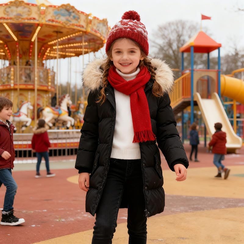 KVE Girl's Winter Thicken Puffer Long Coat Warm Jacket with Fur Removable Hood - Image 2