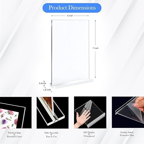 Miniatura 3 de Paquete de 6 soportes acrílicos para letreros de 5 x 7 pulgadas, soporte de escritorio en forma de T, soporte para letreros, marco de anuncios de