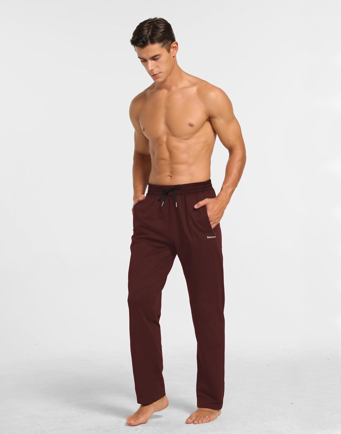 Men's Sweatpants Cotton Yoga Pants Casual Jersey Pants for Men Open Bottom Straight Leg with Zipper Pockets - Image 5