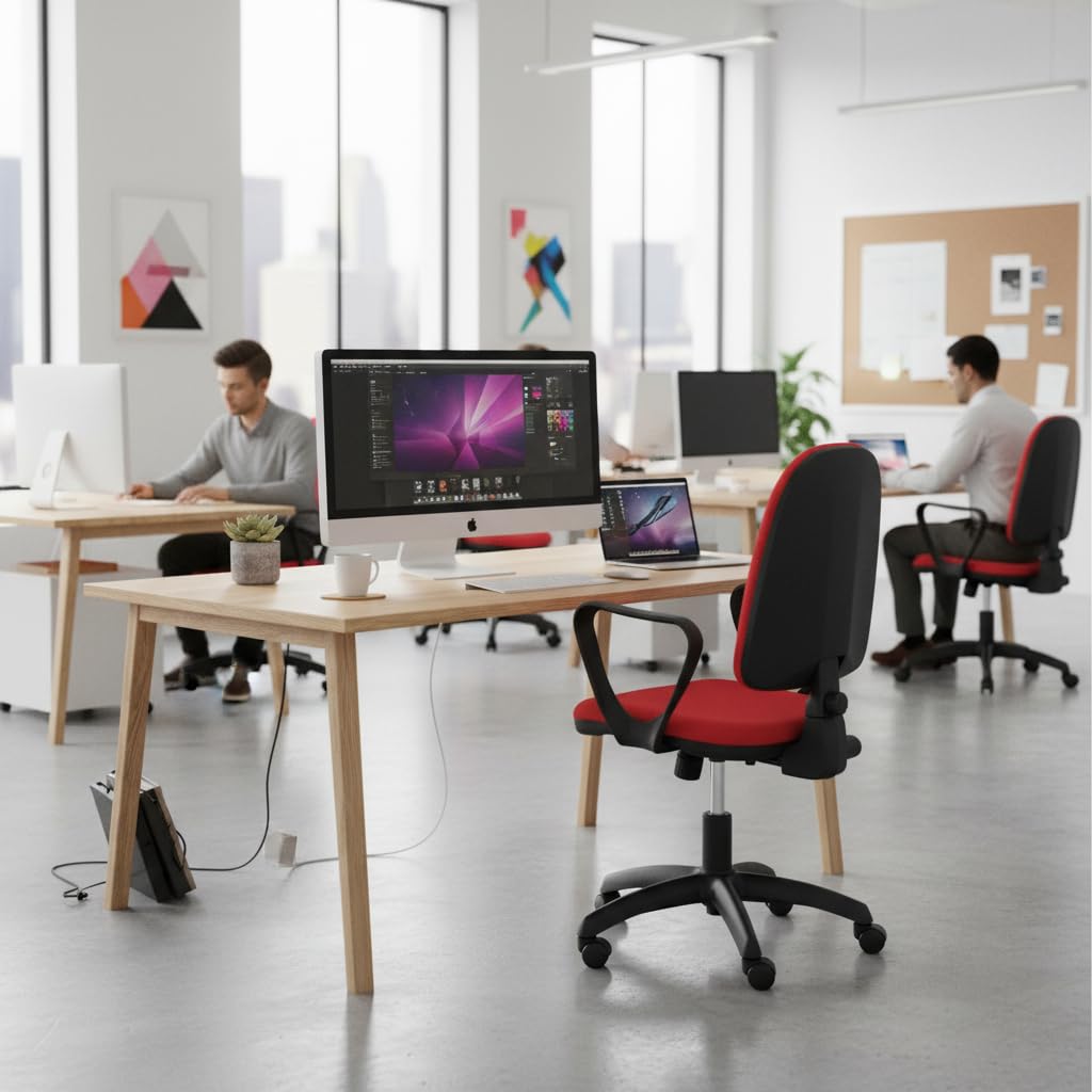 Generico Sedia Poltrona Operativa Ergonomica Torino tessuto Microfibra con Schienale Alto Braccioli Fissi e basamento girevole (Rosso)