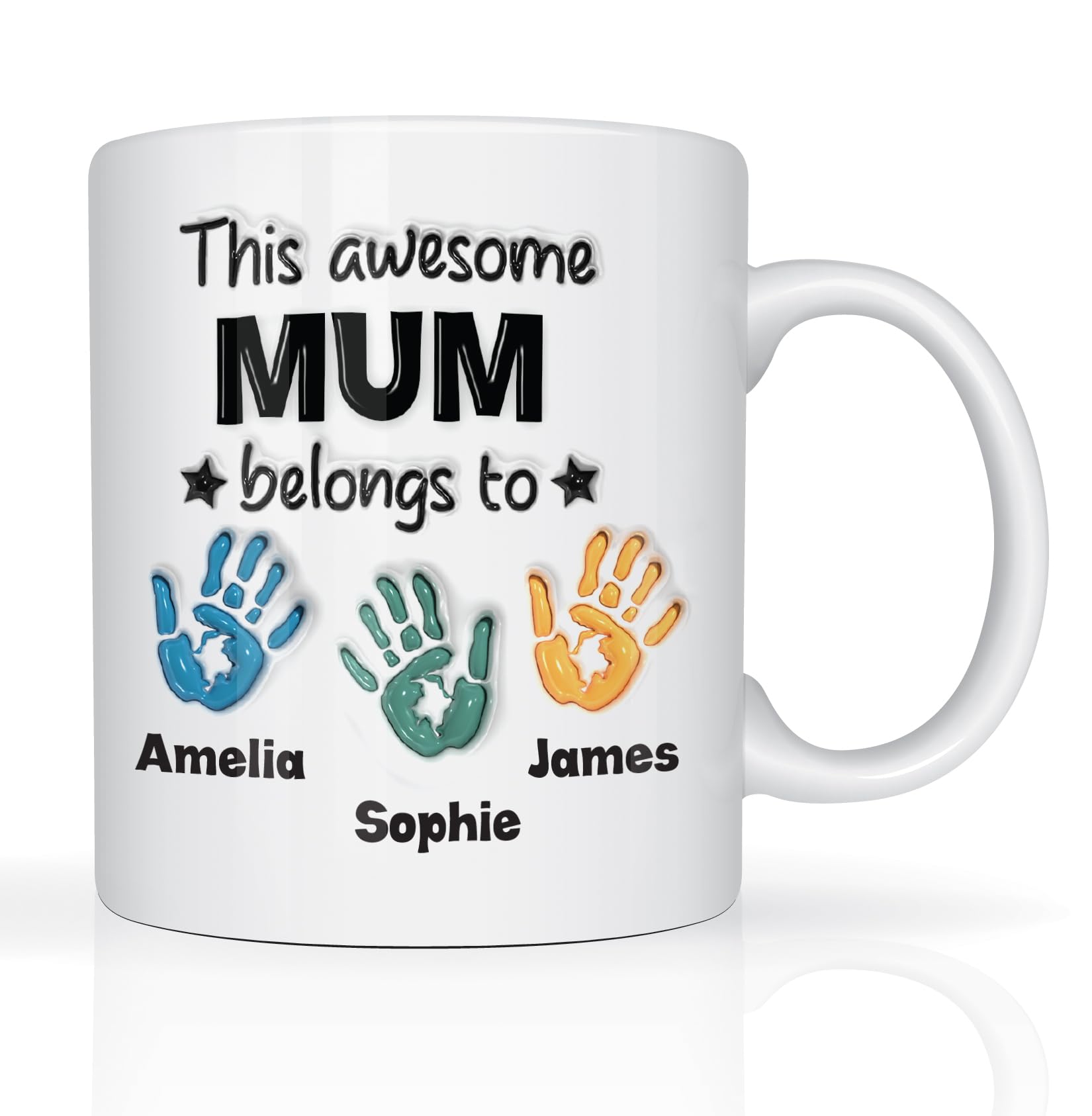 Star Online Personalised Mothers Day Mug Gifts for Mum This Awesome Mum Belongs to Childrens Handprints Mugs from Daughter & Son 11oz Ceramic Coffee Cup Novelty Mug Birthday Presents
