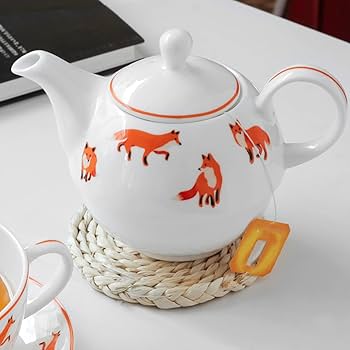 Amazon.com | Bicuzat Orange Fox Pattern Tea Set, Ceramic Teapot