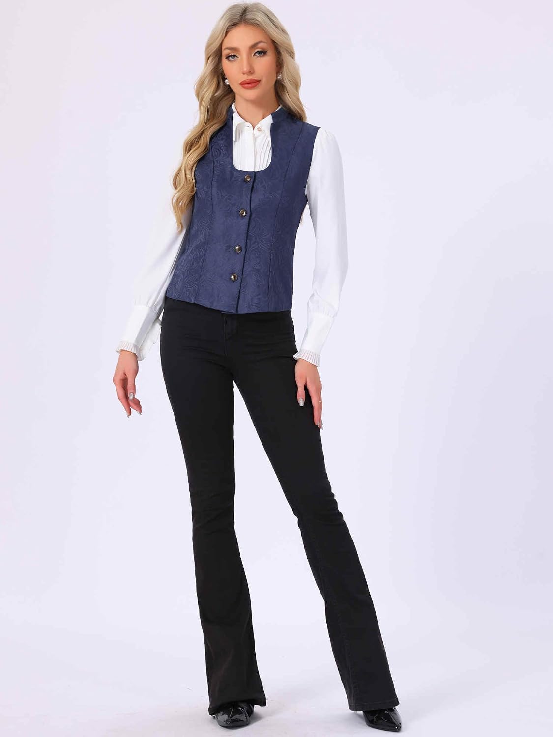 Allegra K Vintage Suit Waistcoat for Women's Gothic Blazer Sleeveless Steampunk Jacquard Dressy Vest