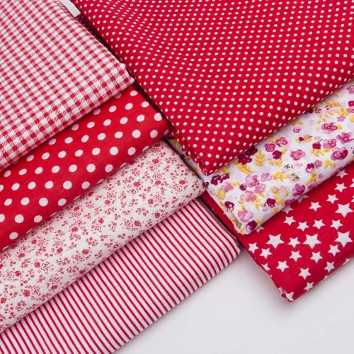 Image of Cotton Fabric DIY Making Supplies Quilting Patchwork Fabric Fat Quarter Bundles DIY for Quilting Cotton Patchwork Cushions (Red, 20 inch x 40 inch)