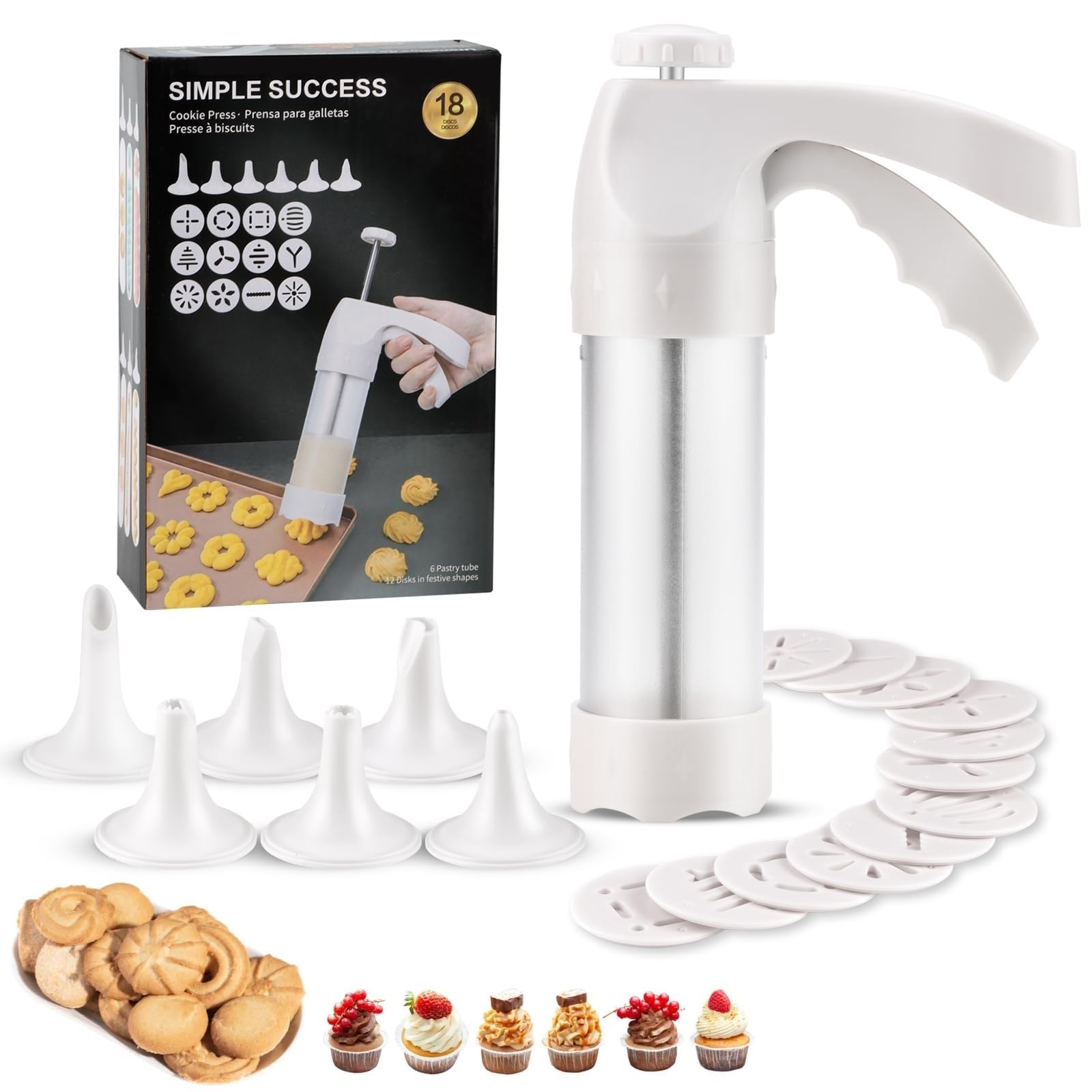 YOOUSOO Cookie Press Gun for DIY Biscuit Maker and Decoration with 13 Cooking Decorating Discs and 6 Funnel Icing Tips, Cookie Maker Machine for Christmas Party